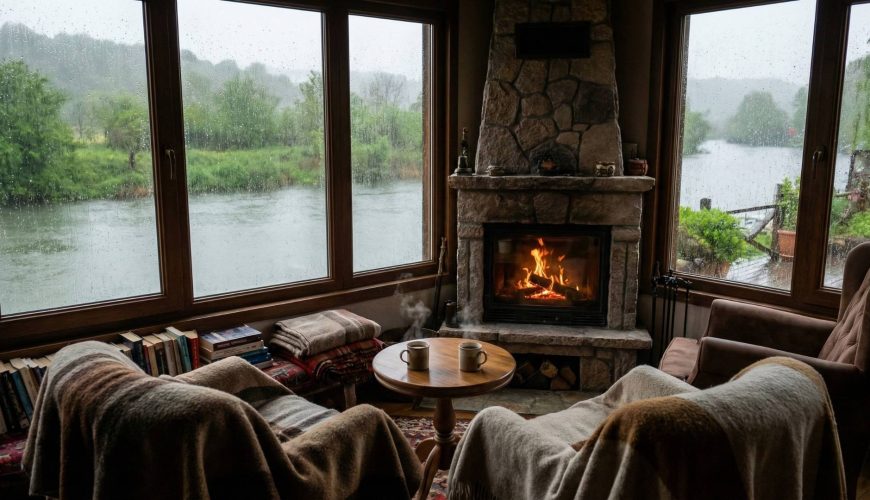 Şile ve Ağva kışın nasıl diyenler için romantik bir şömine ve nehir manzarası