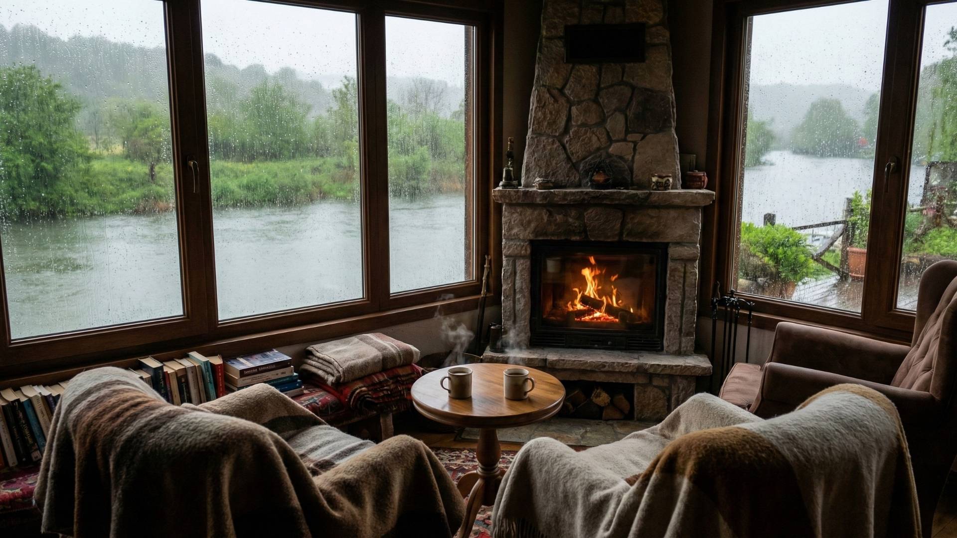 Şile ve Ağva kışın nasıl diyenler için romantik bir şömine ve nehir manzarası